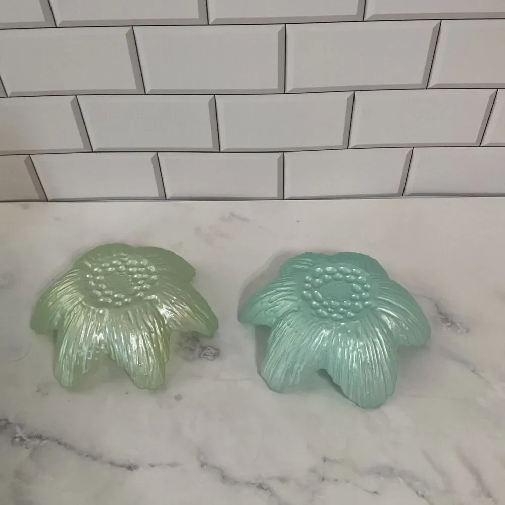 Akcam Iridescent Frosted Flower Shape Art Glass Bowl Handmade In Turkey Set of 2